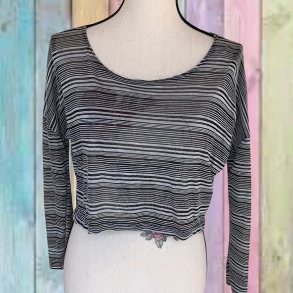 Body Central Tops - Body Central Gray Black Striped Lightweight Crop Top NWT